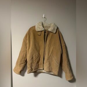 Jones New York Sport Tan and Cream Shearling Leather Jacket Small